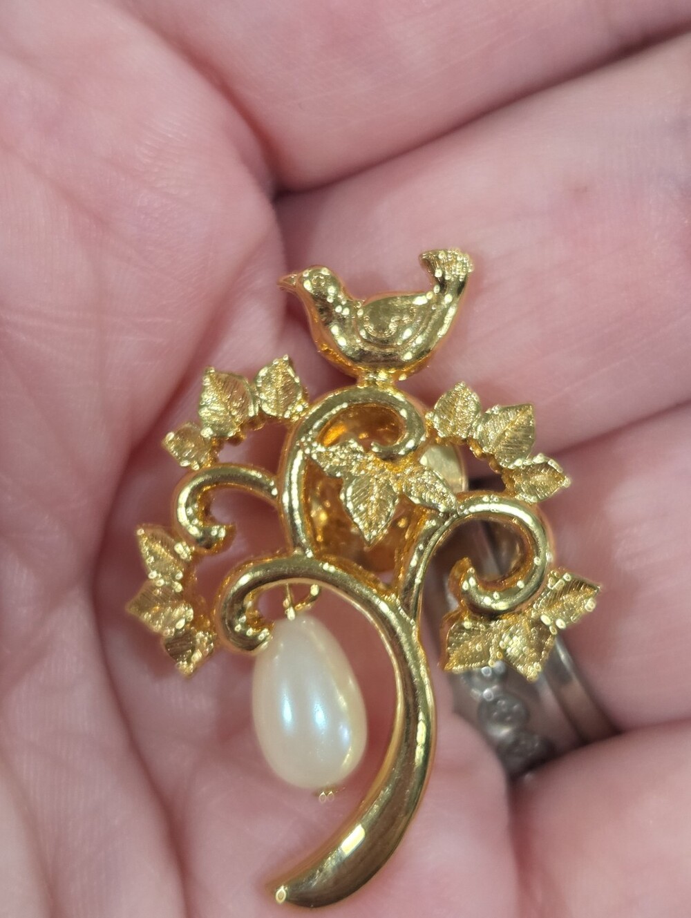 Bird on Branch Tie Tack Partridge in a Pear Tree Clutch Pin Teardrop Faux Pearl